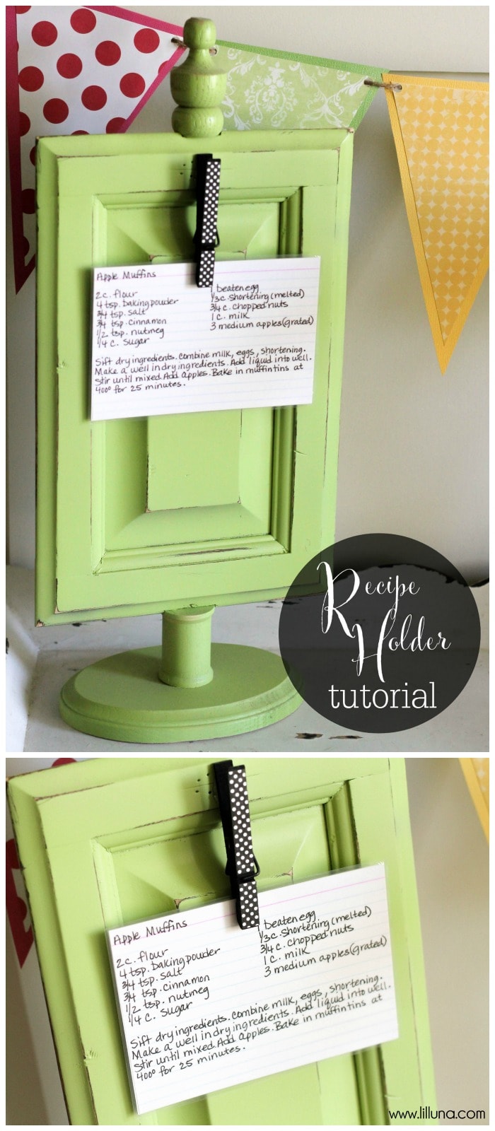 Super cute and easy Recipe Holder tutorial { lilluna.com } This is a great gift idea!!