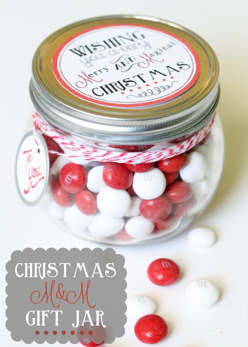 Christmas M&M Gift Jar! FREE Print and such a cute gift idea!