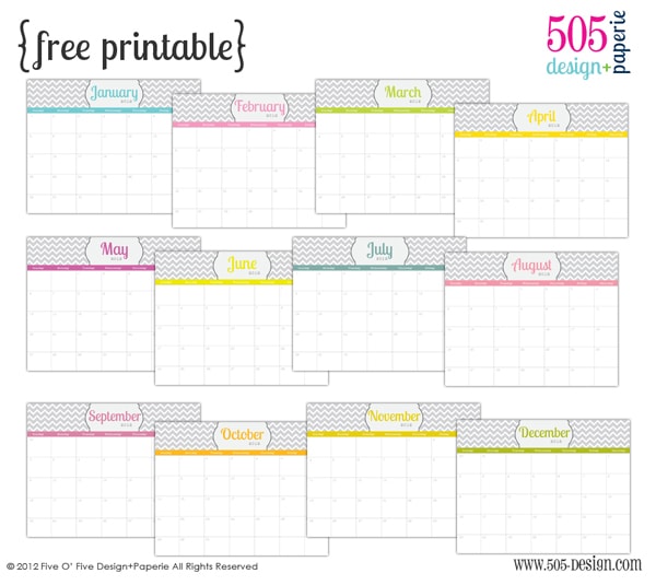FREE Printbale Calendar from Five O' Five Design + Paperie