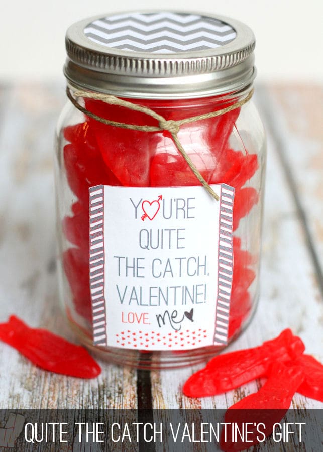 What a Catch Valentine Gift on { lilluna.com } Simple and adorable! Just fill with your fav treat!