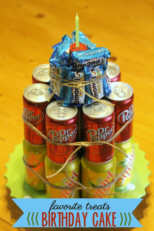 Favorite Treats Birthday Cake - made of soda and candy. LOVE it!