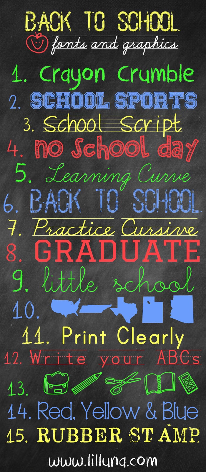 FREE Back to School Fonts and Graphics { lilluna.com } The perfect fonts for teachers & gifts!