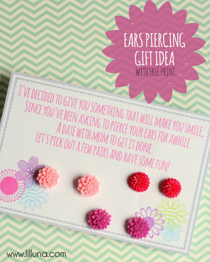 ADORABLE Gift Idea - Take Your Daughter to get her ears Pierced. Free print on { lilluna.com }