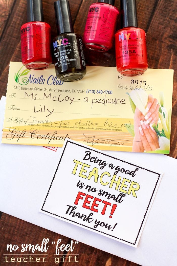 No Small "Feet" Pedicure Gift Card Teacher Gift with free Tags - also free tags for mom for Mother's Day and for a friend for any day. Free prints on { lilluna.com } 