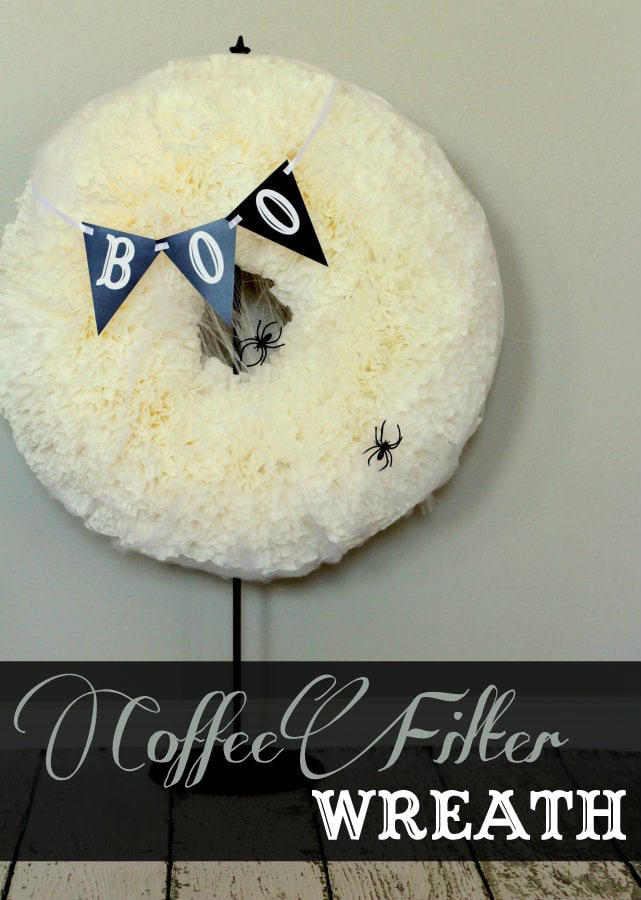 BOO Coffee Filter Wreath tutorial on { lilluna.com } Love this spooky, yet cute wreath!!