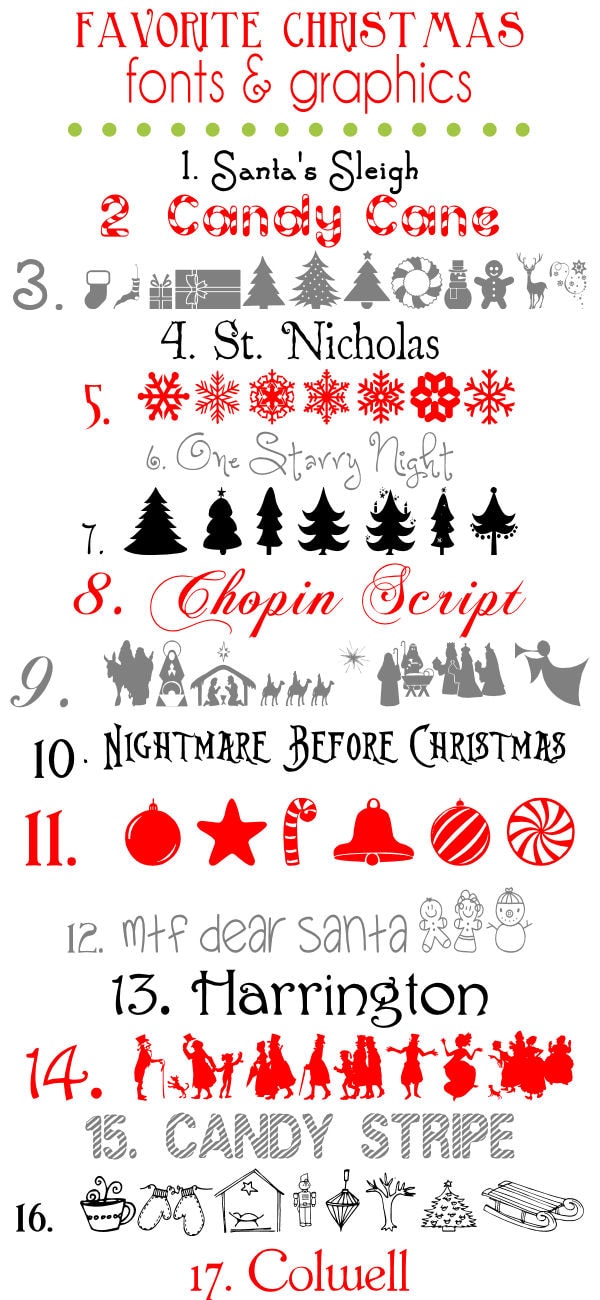 Favorite Christmas Fonts & Graphics! So many cute designs that can be used for so many things!