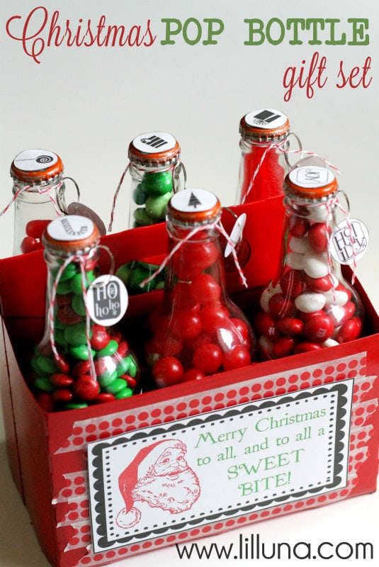 Christmas Pop Bottle Gift Set!! Such a fun way to give a variety of treats!! FREE prints on { lilluna.com }