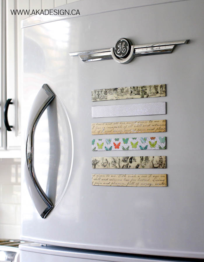 Super Cute, inexpensive and functional scrapbook magnets for the fridge! Tutorial on { lilluna.com } Few supplies needed, including magnetic tape, scrapbook paper, and mod podge.