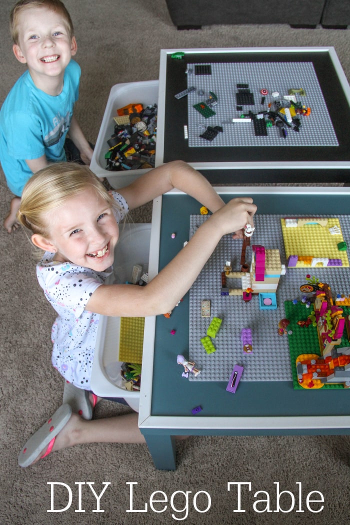 DIY Lego Table with storage bin underneath to hold all the extra legos and an edge to keep them from falling off! It's the perfect gift for the Lego Lover!