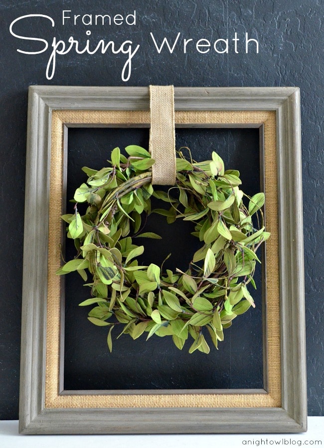 Framed Spring Wreath. Grab an open frame, greenery garland, some burlap & you're ready to make this adorable frame!