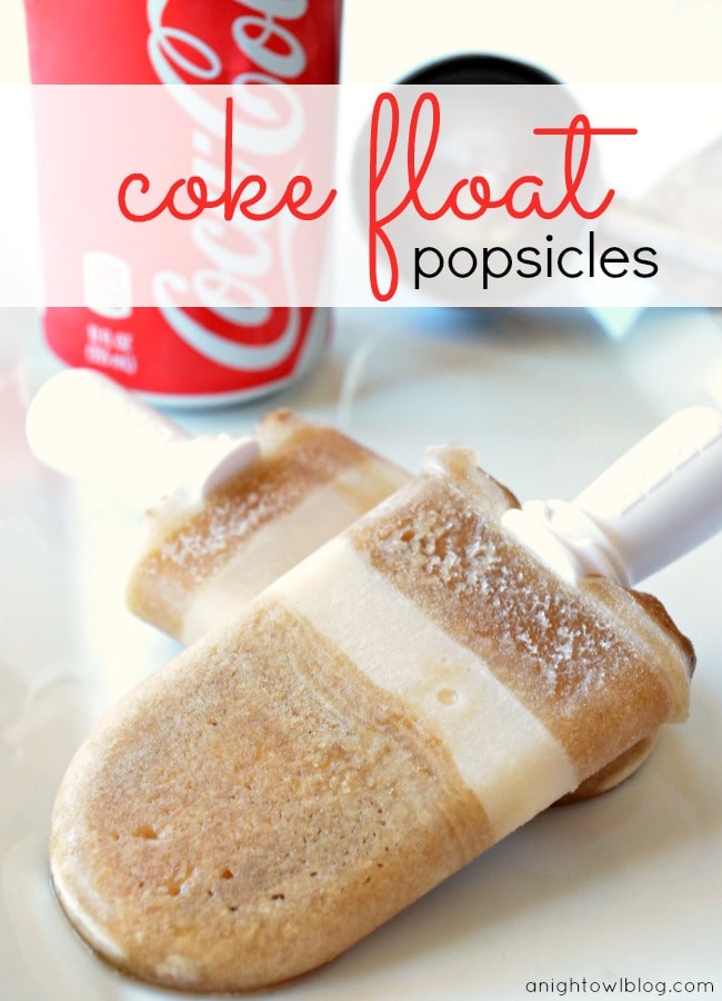 Coke Float Popsicles - a super yummy and cool treat perfect for summer! So refreshing and made with coke, milk, vanilla, salt, and maple syrup!