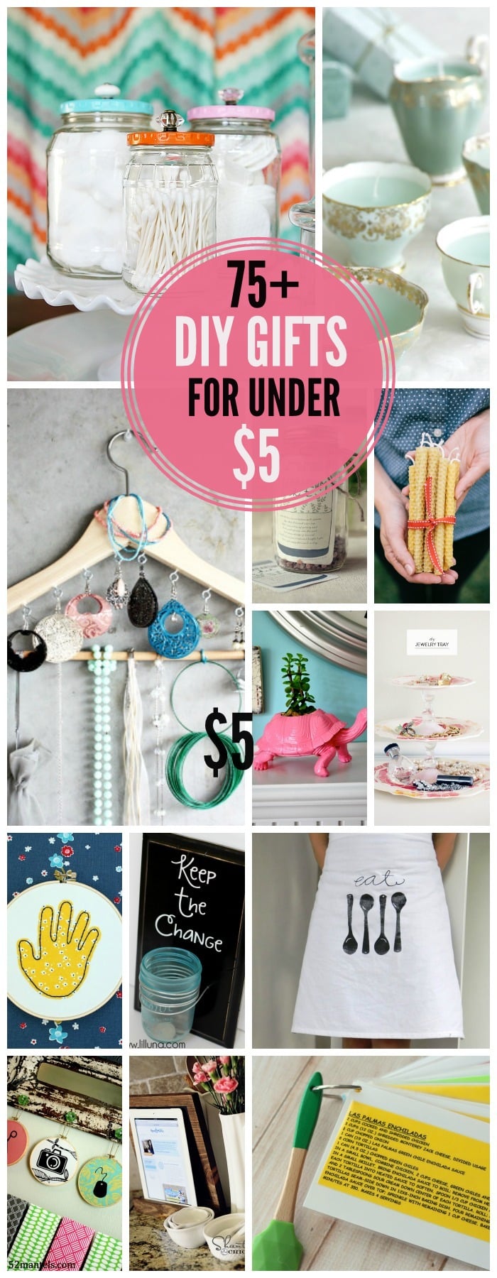 An awesome collection of 75+ DIY Gifts for Under $5. Lots of great ideas!!