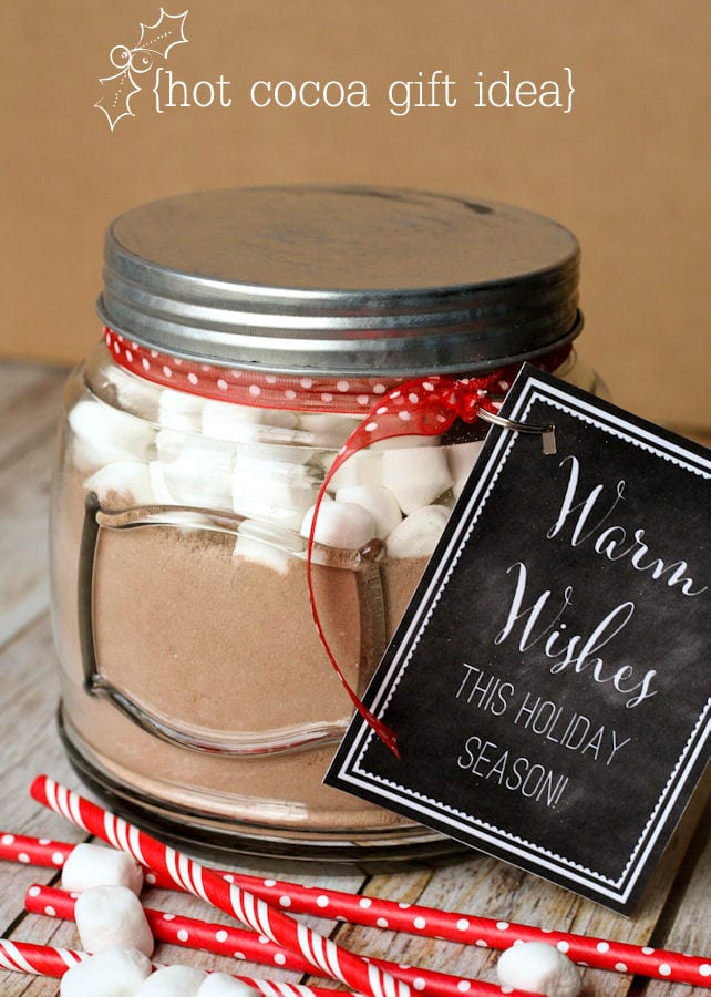 Super cute Hot Cocoa Gift idea with Homemade Hot Cocoa Recipe. PLUS, free tags on { lilluna.com }