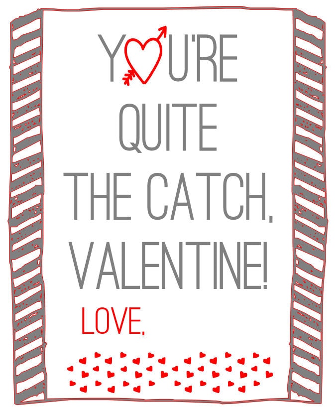 Printable Valentines Gift Tag for Kids, You're a great catch fish