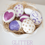 DIY Glitter Eggs Tutorial on { lilluna.com } So fun and cute!! Supplies include eggs, glue, & glitter!!