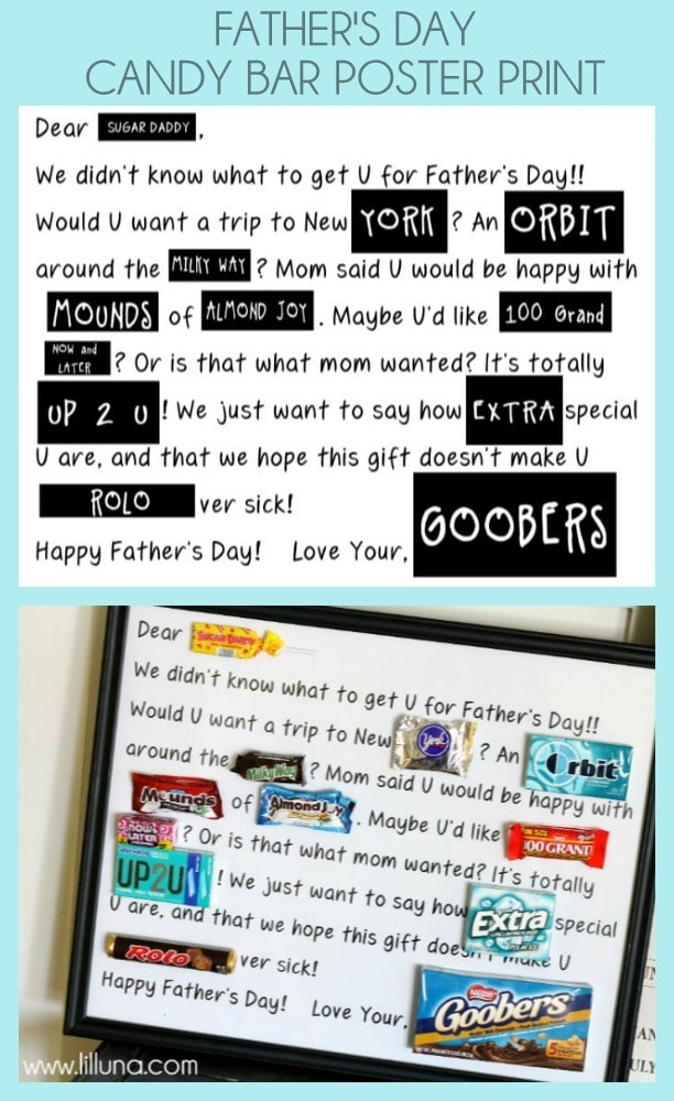Father's Day Candy Bar Poster - Free print on { lilluna.com }So cute and the perfect treats for dad!