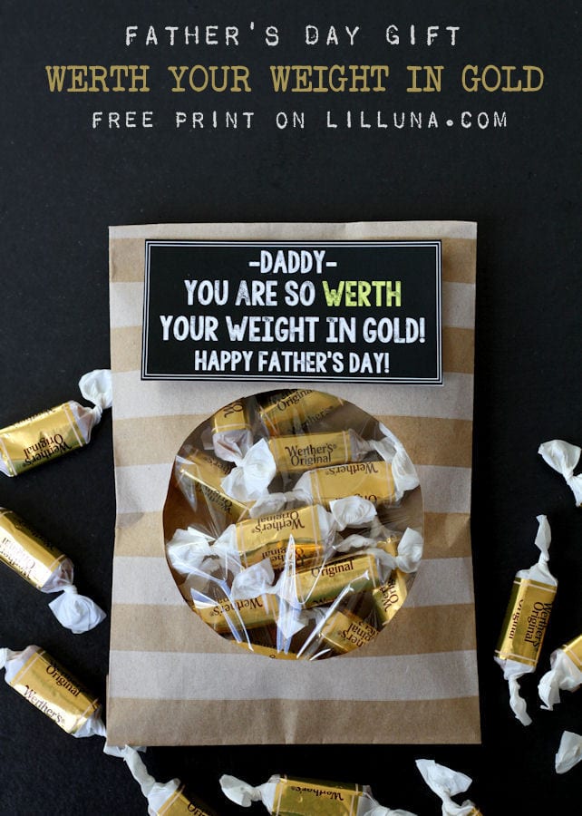 Super cute and simple Father's Day Gift - "WERTH" Your Weight in Gold print on { lilluna.com } 