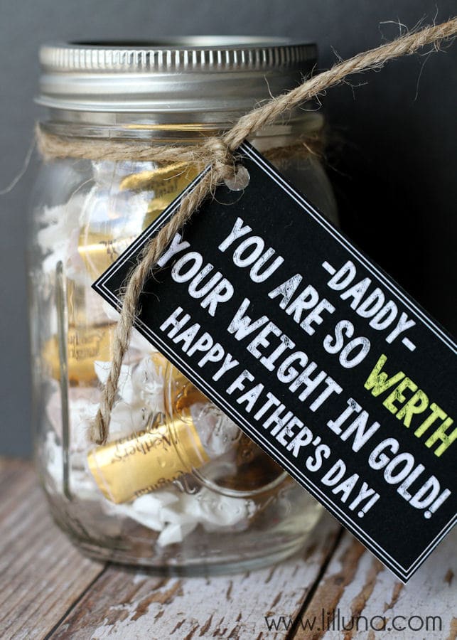 Super cute and simple Father's Day Gift - "WERTH" Your Weight in Gold print on { lilluna.com } 