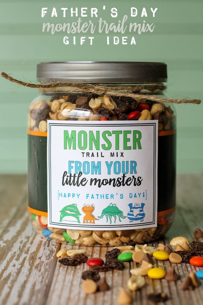 Monster Trail Mix Gift idea - a cute and simple gift idea for DAD! FREE prints on { lilluna.com }