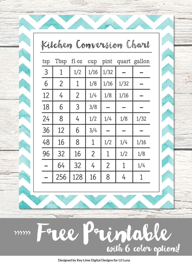 FREE Kitchen Conversion Charts Print - available in 6 colors. Download at { lilluna.com }