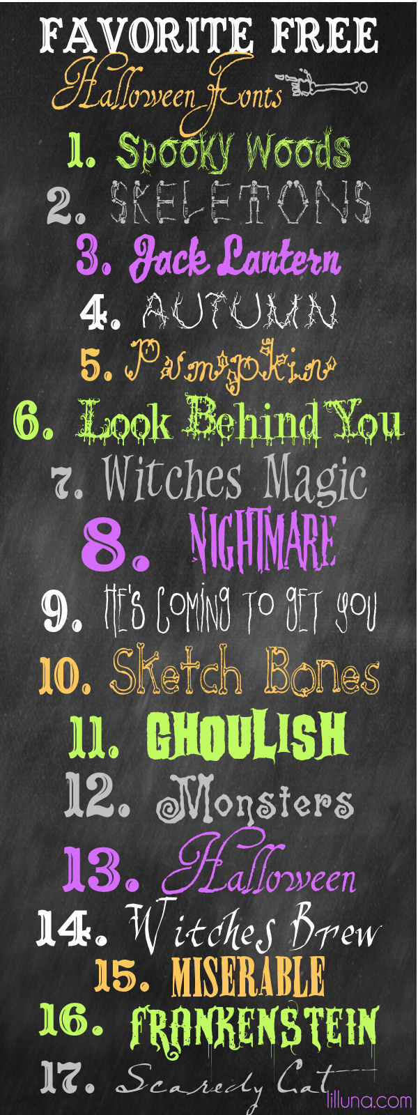 Favorite Free Halloween Fonts on { lilluna.com } So many fun fonts to use in your own creations.