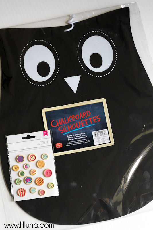 Super Cute and Inexpensive Owl Teacher Gift - a magnet and chalkboard sign! { lilluna.com } All you need is a few supplies - silhouette chalkboard, magnets, ribbon, buttons, and chalk.