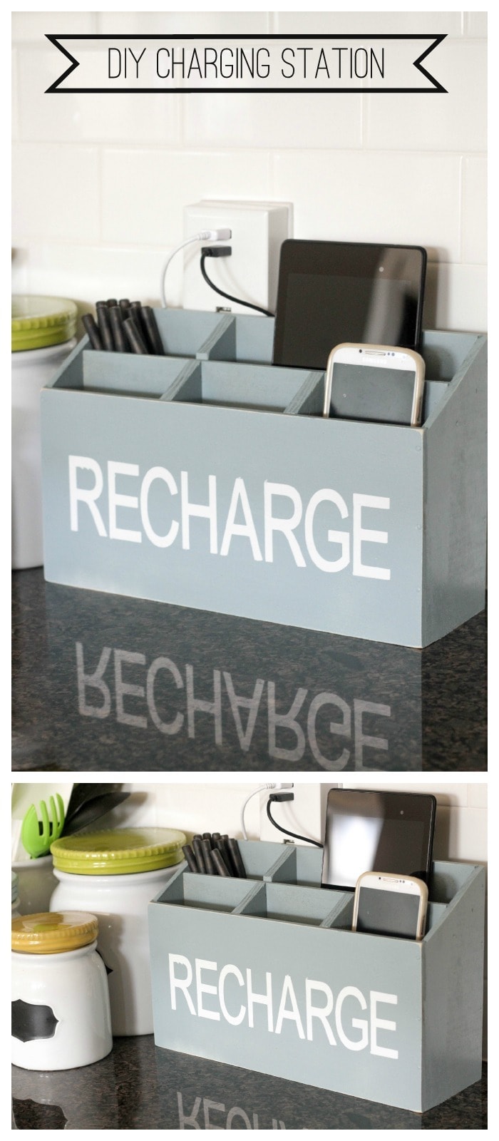 DIY Charging Station - a great tutorial to keep all your devices stored and organized! { lilluna.com }