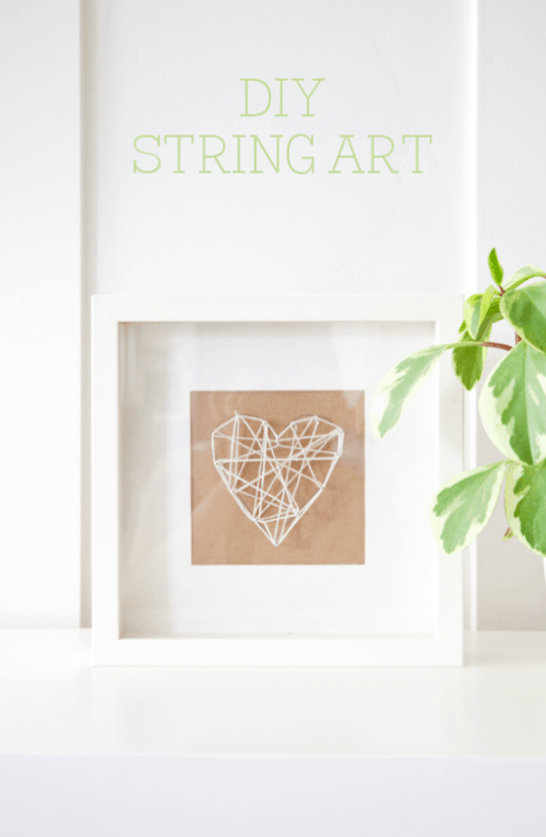 DIY String Art Tutorial on { lilluna.com } So simple and cute! Supplies needed - string, pins, cardboard, a pencil, and a shadow box frame.