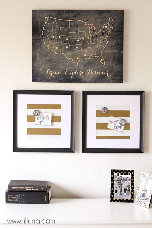 Guest Bedroom Update - with magnet frames and Wood Travel Map { lilluna.com }