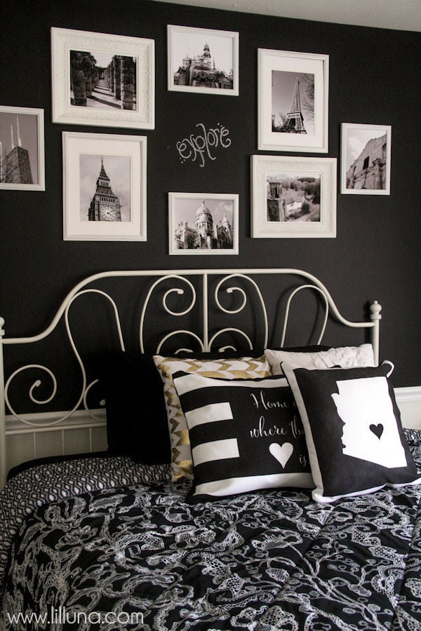 Guest Bedroom Update - with magnet frames and Wood Travel Map { lilluna.com }