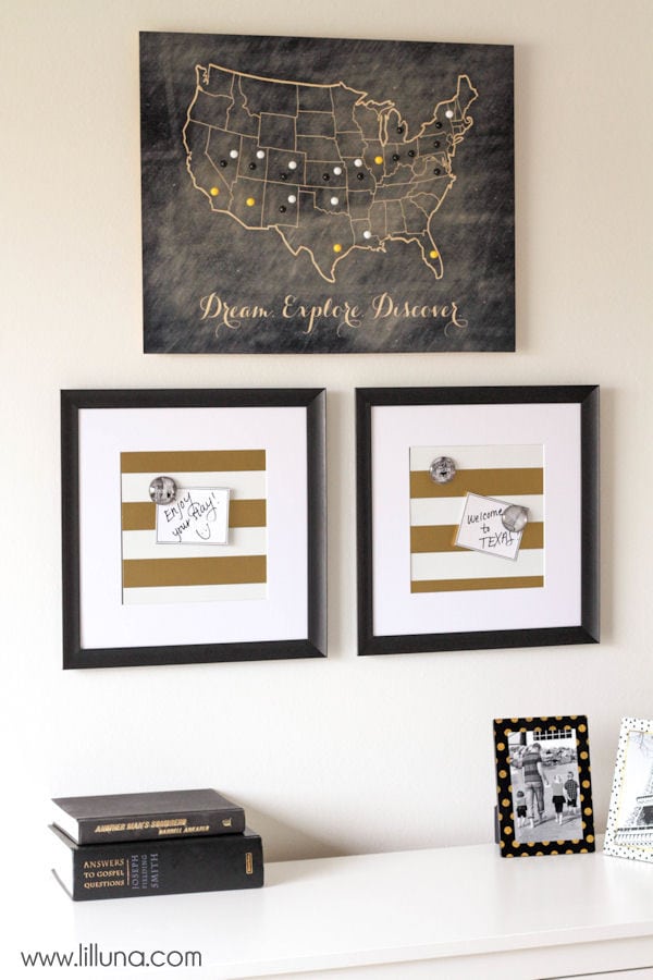 Guest Bedroom Update - with magnet frames and Wood Travel Map { lilluna.com }