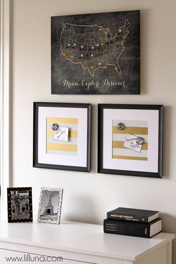 Guest Bedroom Update - with magnet frames and Wood Travel Map { lilluna.com }