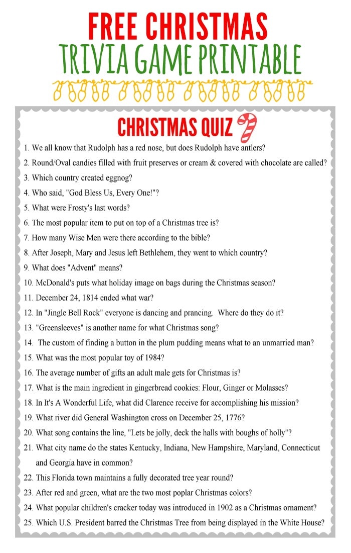 Free Christmas Trivia Game perfect for your Christmas Party or Get Together { lilluna.com }