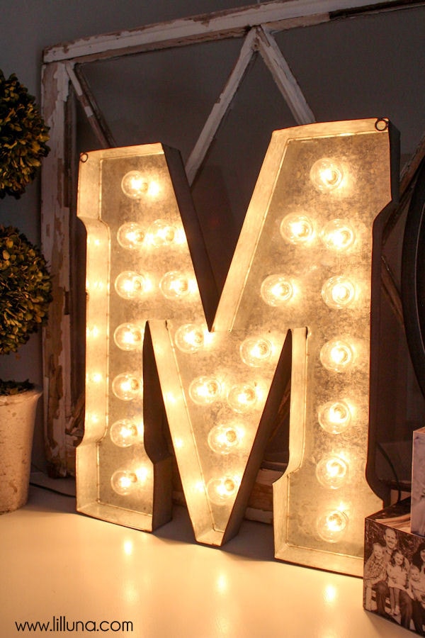 DIY Marquee Letter tutorial on { lilluna.com } LOVE this! You need your marquee letter, lights, and some basic tools to make this super cute decor piece!