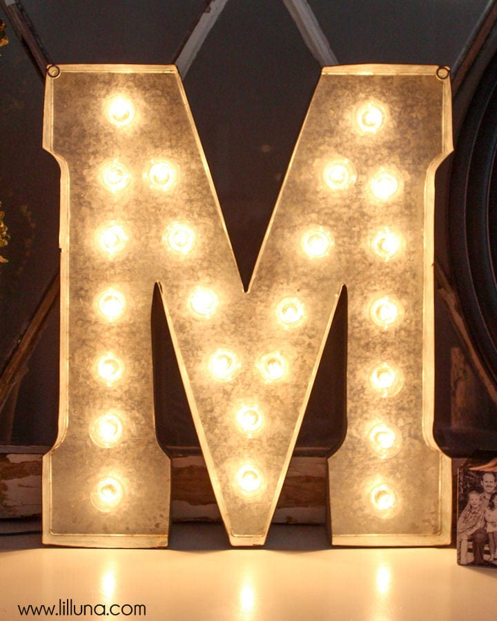 DIY Marquee Letter tutorial on { lilluna.com } LOVE this! You need your marquee letter, lights, and some basic tools to make this super cute decor piece!