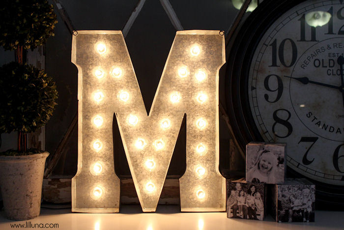 DIY Marquee Letter tutorial on { lilluna.com } LOVE this! You need your marquee letter, lights, and some basic tools to make this super cute decor piece!