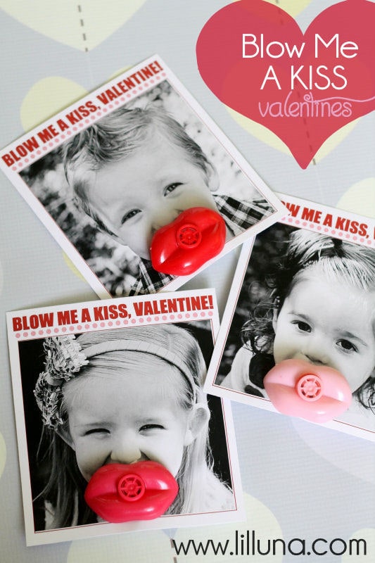 Blow Me A Kiss Valentines. LOVE these! Free prints on { lilluna.com } Such a cute idea!!