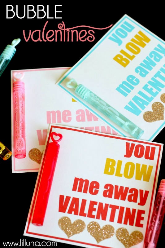 You BLOW Me Away, Valentine! Just add bubbles! Cute idea and free prints on { lilluna.com } 