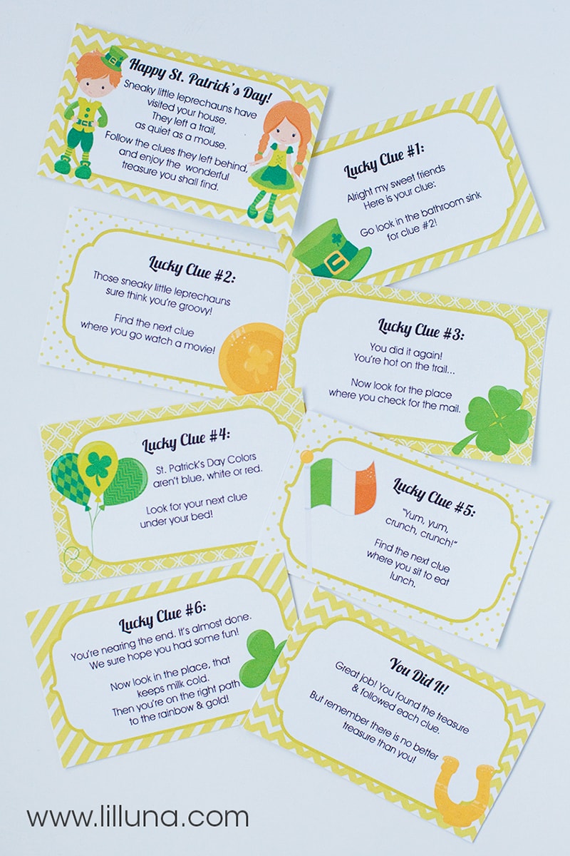 St. Patrick's Day Treasure Hunt with free prints - the kids will LOVE this! { lilluna.com }