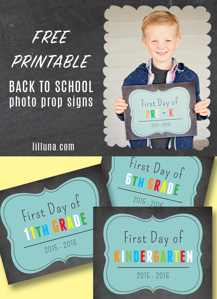 FREE Printable Back 2 School photo prop signs - SO cute!! Printing these out for the kids!! Download the free prints on { lilluna.com }