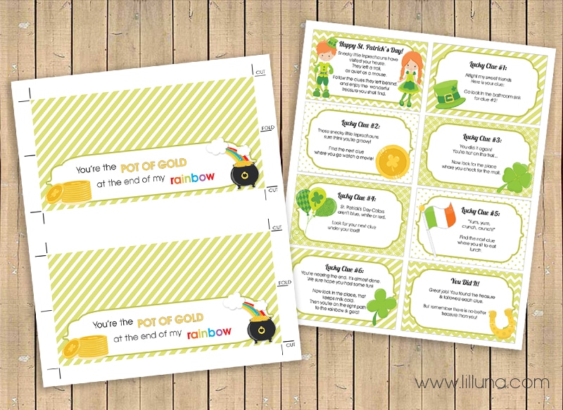 You're the Pot of Gold Printable and Treasure Hunt Clues Prints