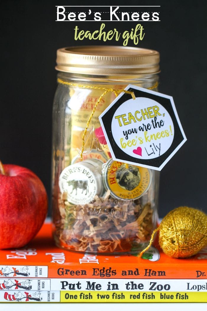 Bee's Knees Teacher Gift - so cute and filled with Burt's Bees products. Free tags for mom and friend too! { lilluna.com }