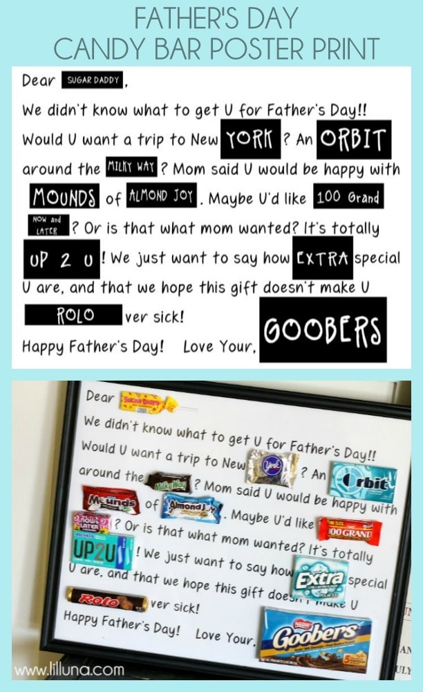 Father's Day Candy Bar Poster - Free print on { lilluna.com } All the goodies father's love!!