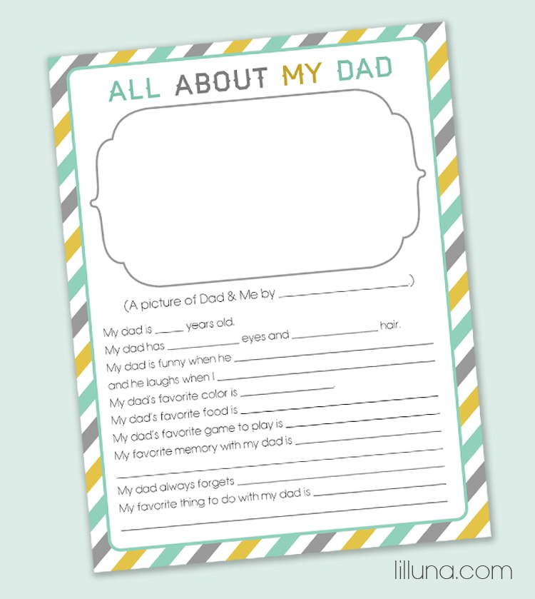 CUTE and FREE Father's Day Questionnaire - just download, print and have the kiddos fill out for a sweet and personalized gift for dad OR grandpa. { lilluna.com }