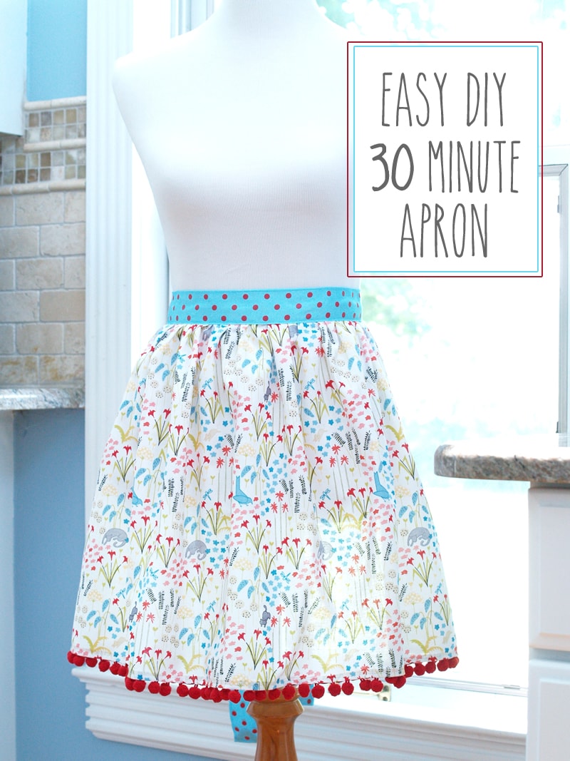 Easy DIY 30 Minute Apron Tutorial - a cute gift idea or project! { lilluna.com } All you need is some cute fabric, ribbon, and pom pom trim!