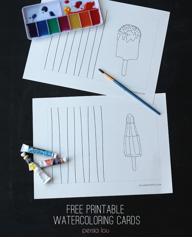 Free Printable Watercoloring Cards on { lilluna.com } Cute and fun and kids will love coloring these!