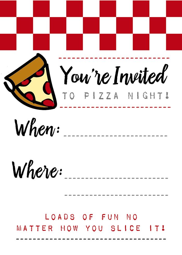 Pizza Night Invites FREE print!! A fun and colorful invite for your next pizza party!