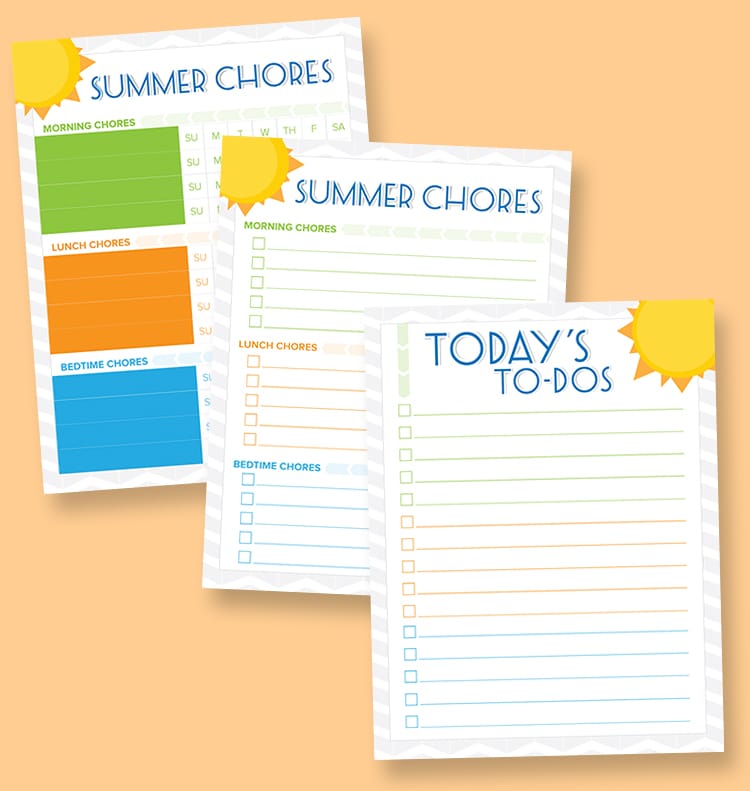 Free Printable Summer Chore Charts for kids - a free boy and girl version. Download at { lilluna.com } A great way for kids to see and mark off their chores.