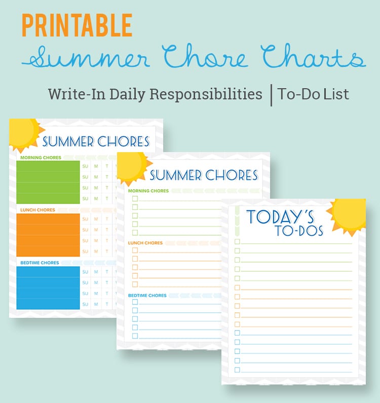 Free Printable Summer Chore Charts for kids - a free boy and girl version. Download at { lilluna.com } A great way for kids to see and mark off their chores.