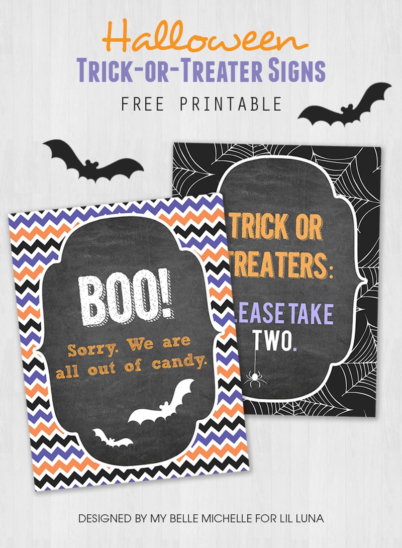 FREE Halloween Trick-or-Treater signs - download these free prints to display for handing out candy or when you're out of candy! 